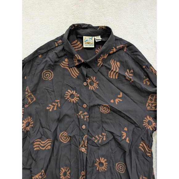 Vintage TravelSmith Black Tan Pattern Button Up Top Large L Womens - Picture 6 of 13